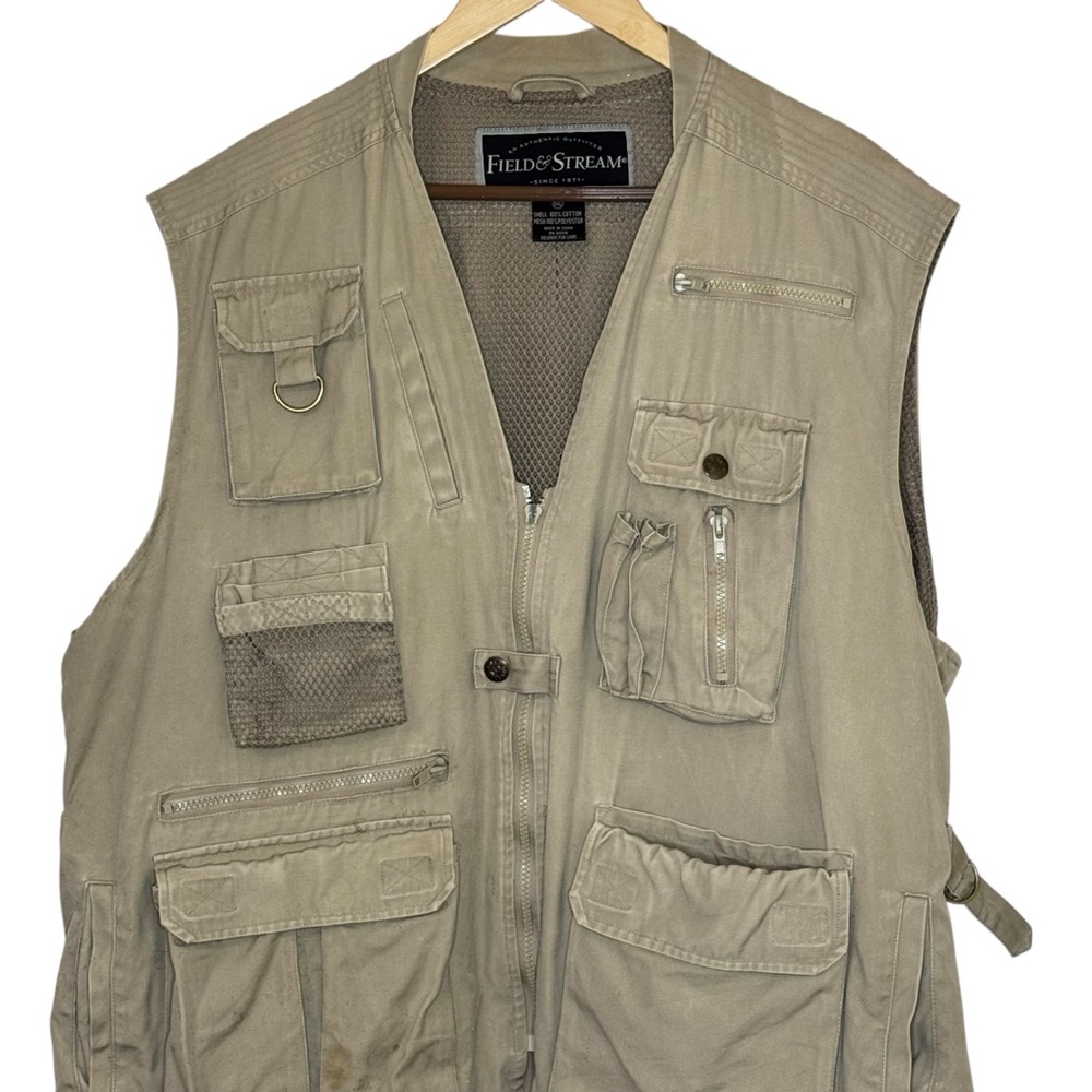 Field & Stream Fishing Vest Men's Multi Pocket Wading Vest Khaki Camping Sz XXL - Picture 2 of 9